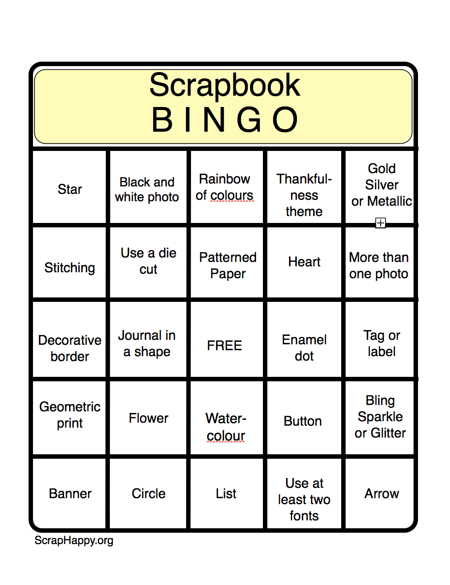 Bingo scrapbook bingo card image
