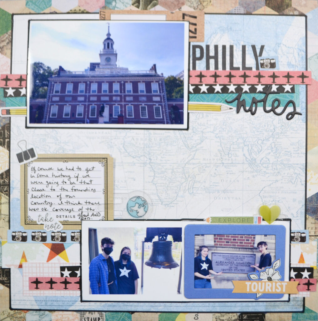 A scrapbook layout featuring three photos