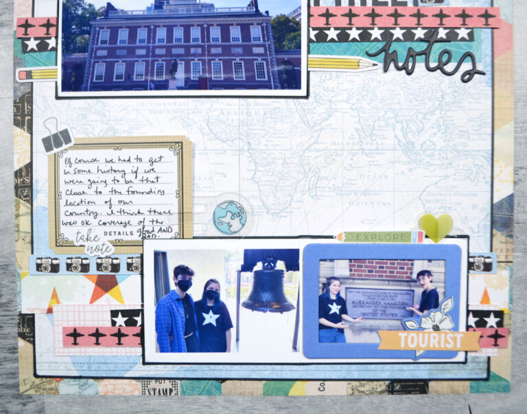 A view of each half of a scrapbook layout.