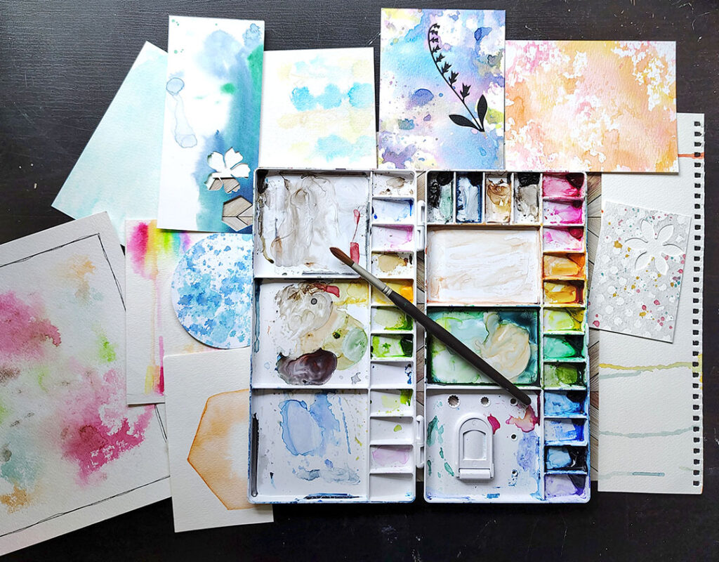 Watercolor leftover pieces.