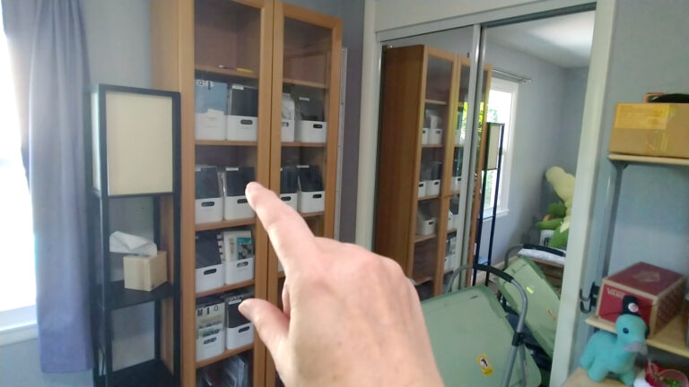 Shelving with adjustable shelves.