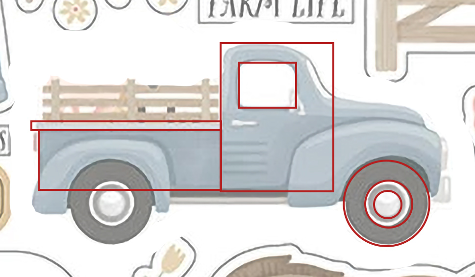 Truck image seen broken down into shapes