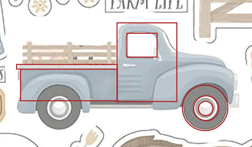 Truck image seen broken down into shapes