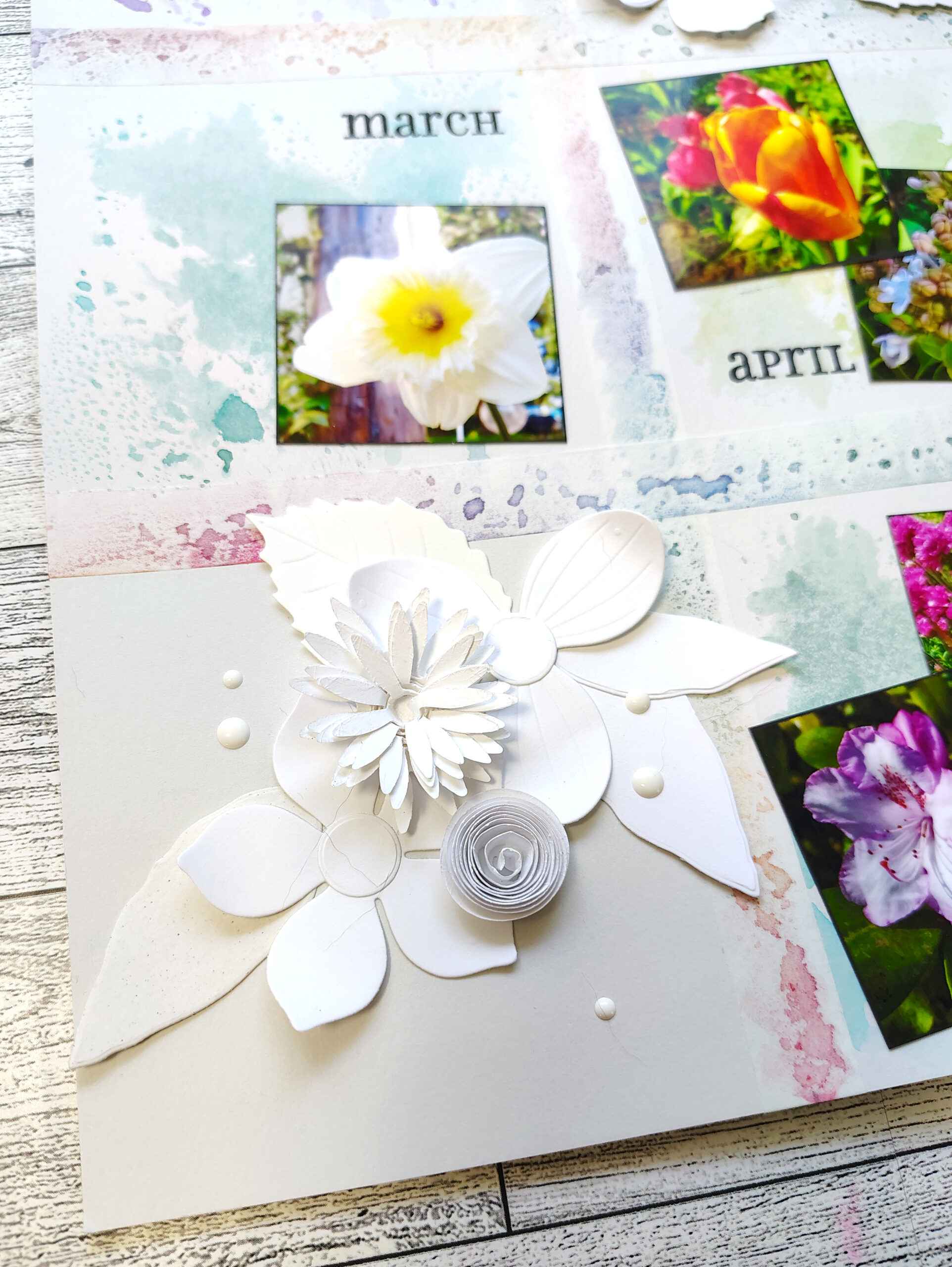 Dimensional florals on a scrapbook layout